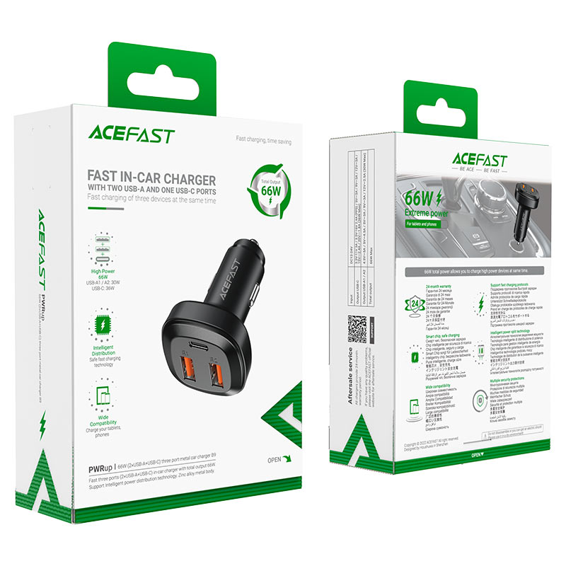 Fast Charge Car Charger B9 66W (2xUSB-A+USB-C)