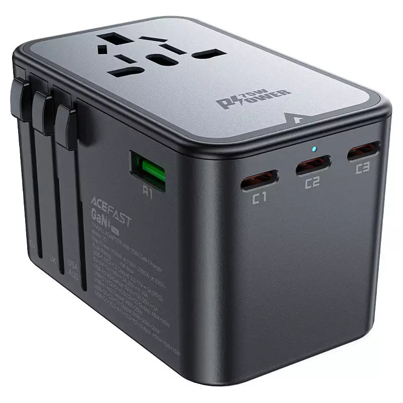 2300W + PD75W 5 Ports 3 x USB-C + 2 x USB-A  GaN Travel Adapter