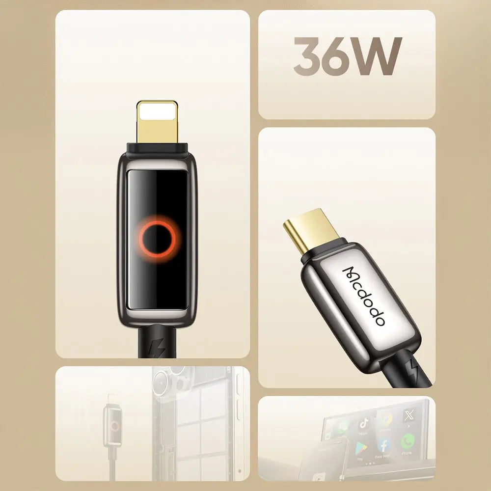 USB-C TO LIGHTNING 36W PREMIUM CABLE WITH BREATHING LIGHT INDICATOR