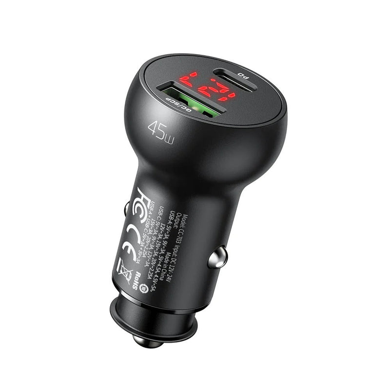45W Car Charger with Digital Display