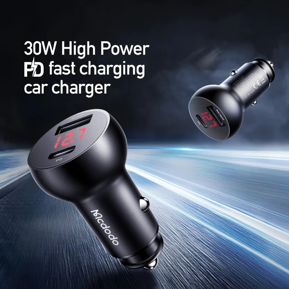 30W Car Charger with Digital Display