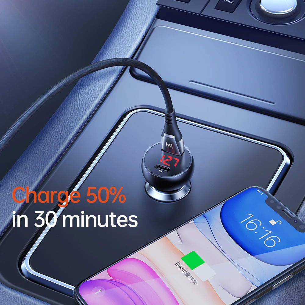 30W Car Charger with Digital Display