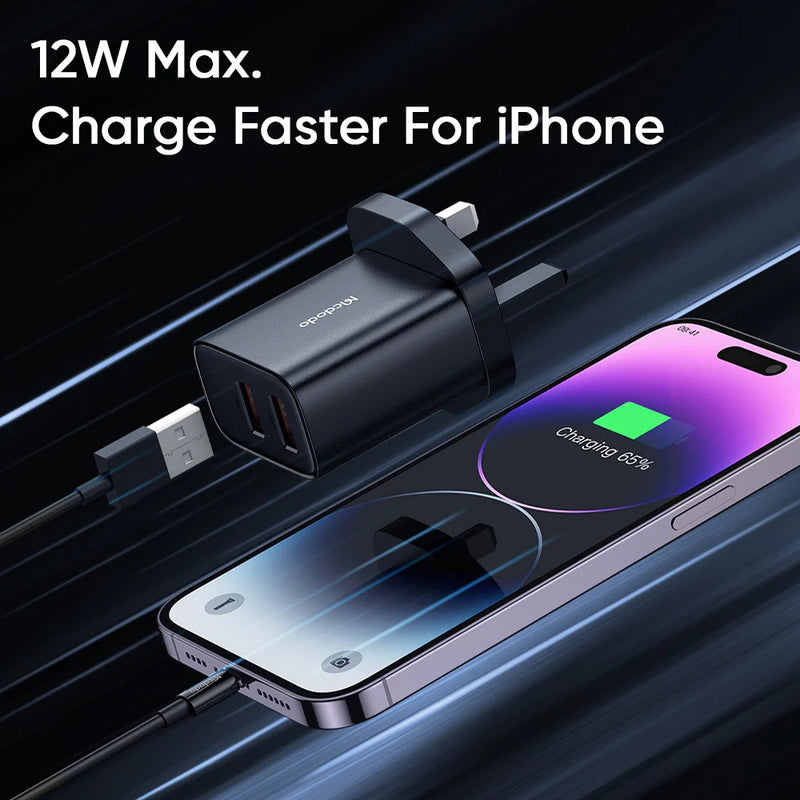 12W Dual USB Charger with Lightning Cable